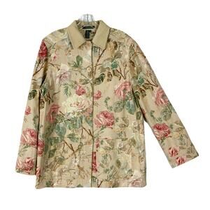 NWOT RALPH LAUREN Jacket M Linen Floral-Pastel Vintage-Art-Style Corduroy-Collar